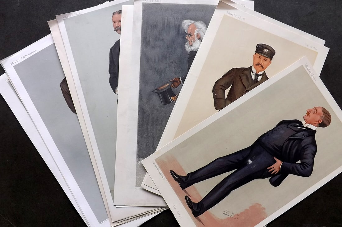 Vanity Fair Prints 19th Cent Mixed Lot of 20 Spy Cartoons, Caricatures: Lithographs Published 1869-1914, London for "Vanity Fair" Paper Size: 15 x 9 inch (38 x 23cm) Approx. Margins trimmed slightly, otherwise Good Condition