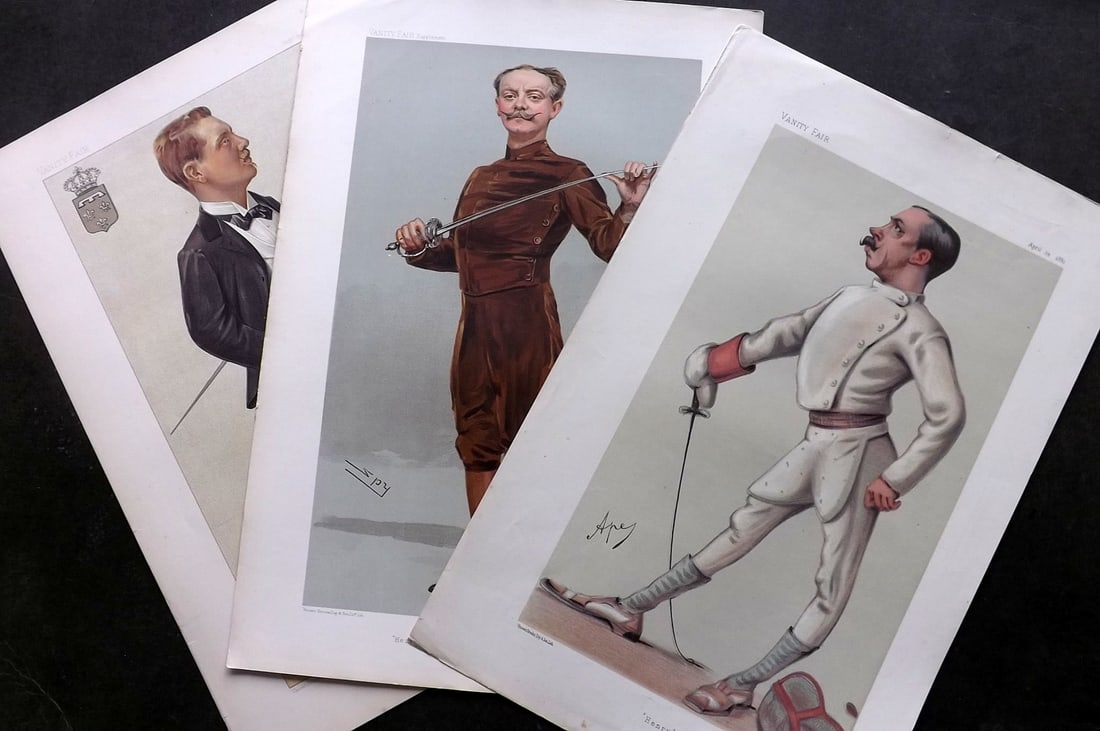 Vanity Fair Prints 19th Cent Lot of 3 Prints. Sword Fencers Fencing (1 of 3)