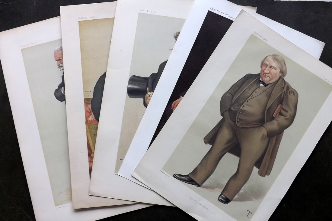 Vanity Fair Prints 19th Cent Lot of 5 Prints. Literary - French: Lithographs Published 1869-1914, London for "Vanity Fair" Paper Size: 15 x 10 inch (38 x 26cm) Approx. Good Condition