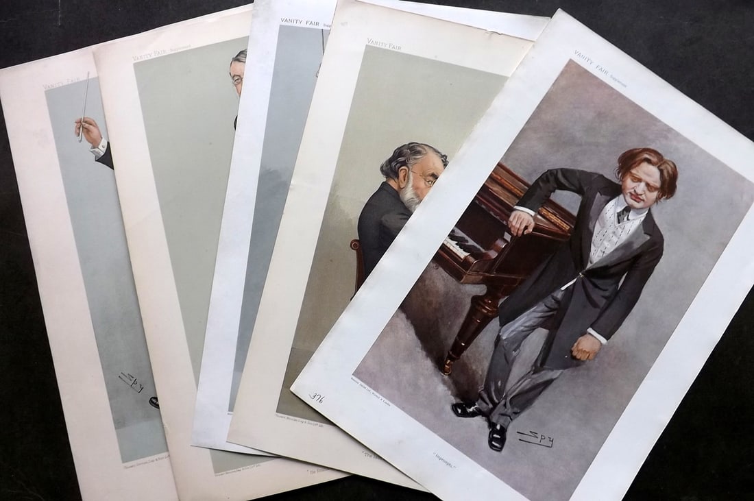 Vanity Fair Prints 19th Cent Lot of 5 Prints. Music Musicians: Lithographs Published 1869-1914, London for "Vanity Fair" Paper Size: 15 x 10 inch (38 x 26cm) Approx. Good Condition