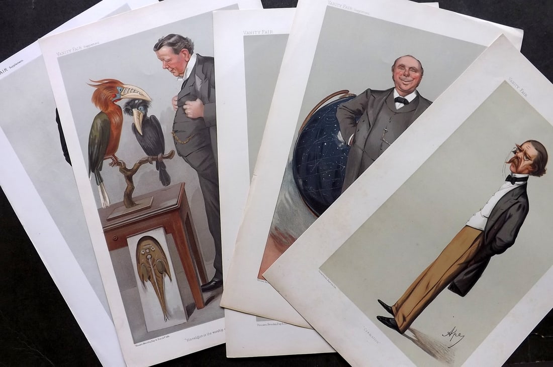 Vanity Fair Prints 19th Cent Lot of 5 Prints. Science & Astronomy: Lithographs Published 1869-1914, London for "Vanity Fair" Paper Size: 15 x 10 inch (38 x 26cm) Approx. Good Condition