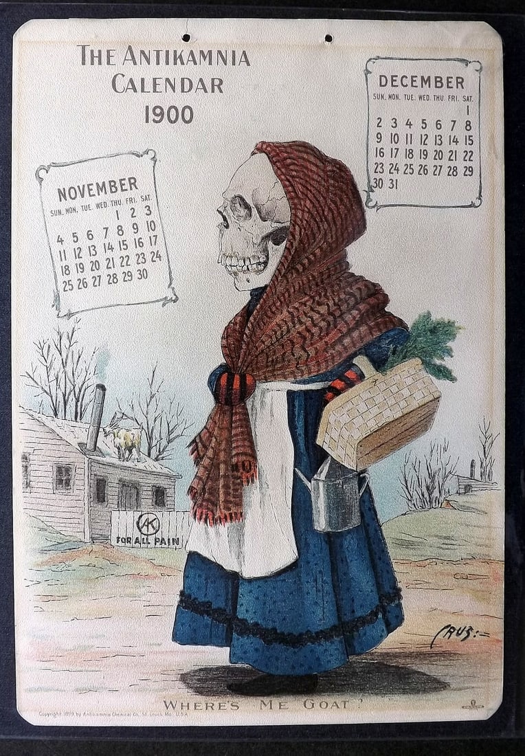 Antikamnia Calendar 1900 Dance of Death Skeleton by Louis Crusius. Where's me Goat (1 of 1)