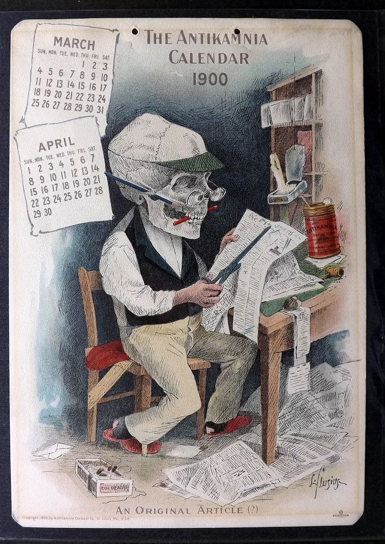 Antikamnia Calendar 1900 Dance of Death Skeleton by Louis Crusius. An Original Article (1 of 1)