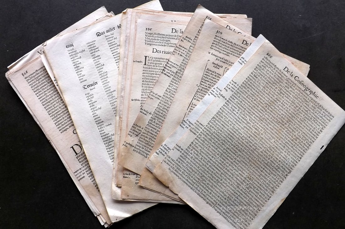 Munster, Sebastian C1550-85 Lot of 40 Text Sheets (80pp) from the Cosmographia (1 of 3)