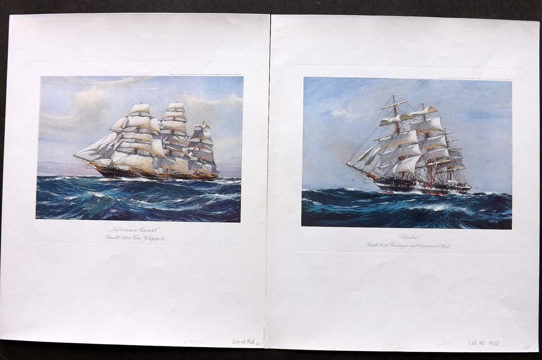 Spurling, Jack 1927 Pair of Rare Ship Prints. American Clippers. USA (1 of 2)