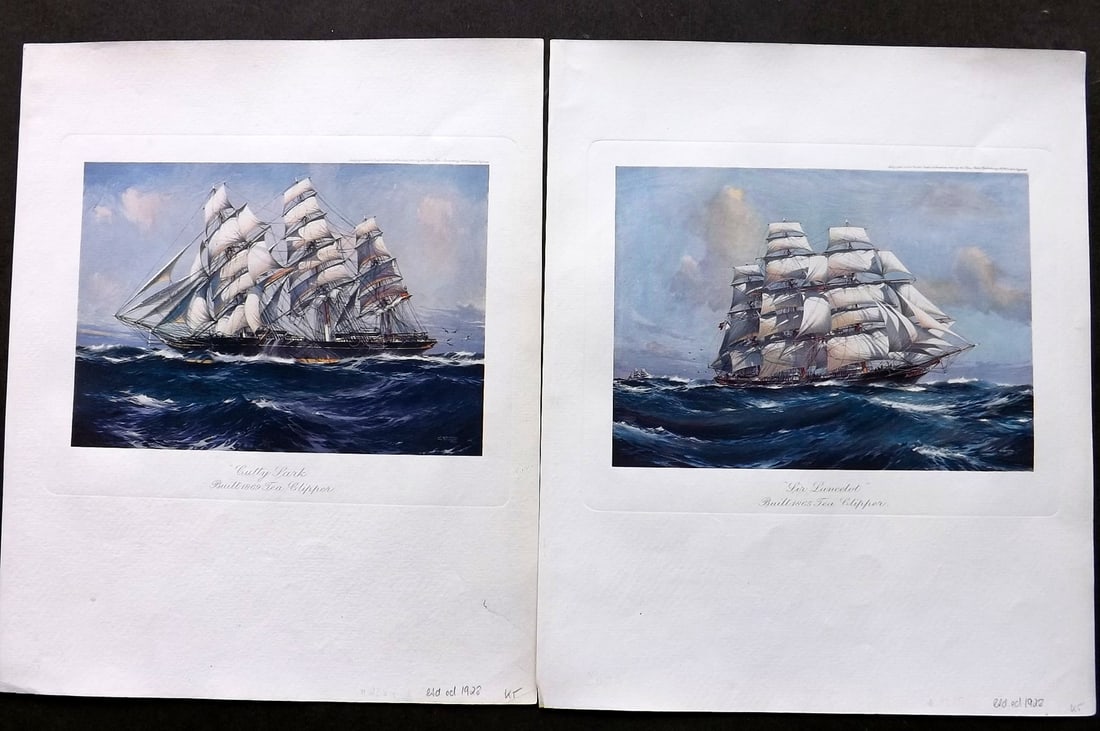 Spurling, Jack 1927 Pair of Rare Ship Prints. American Clippers. USA (1 of 2)