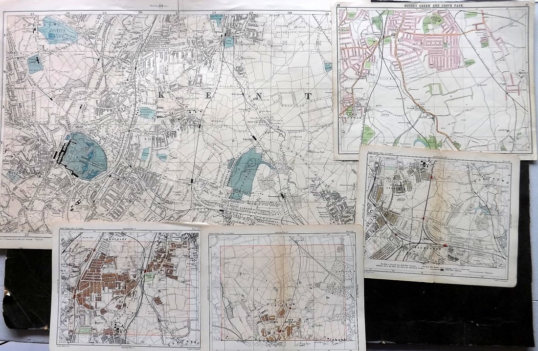 London C1890-1920 Mixed Lot of 5 Antique Maps (1 of 3)