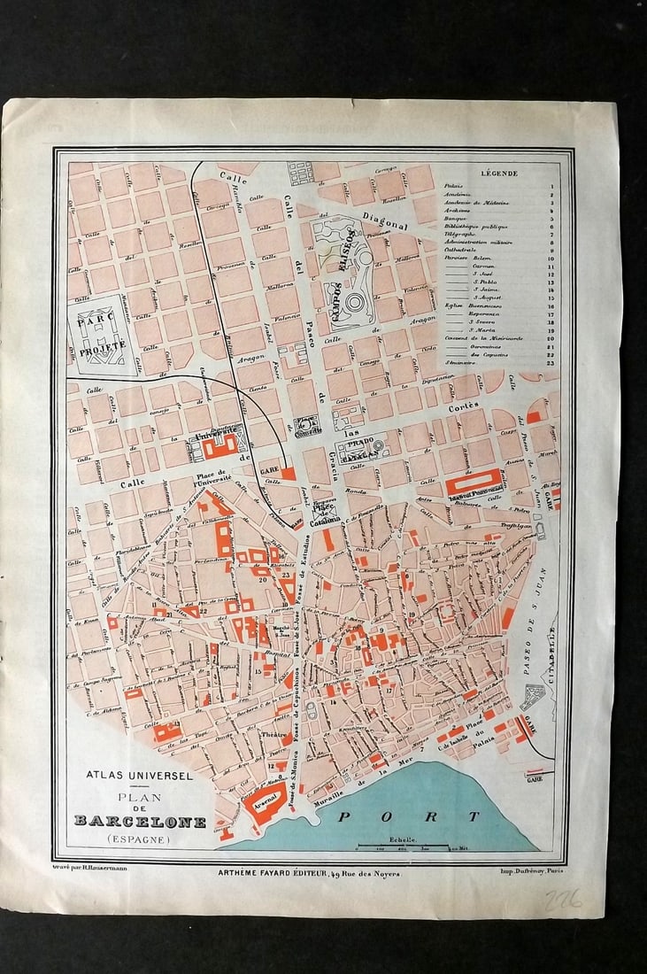 Fayard, Artheme 1877 Antique Map. Barcelona, Spain. City Plan (1 of 1)
