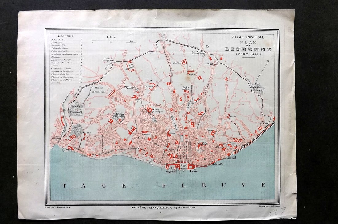 Fayard, Artheme 1877 Antique Map. Lisbon, Portugal. City Plan (1 of 1)