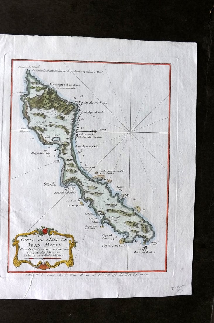 Bellin, Jacques-Nicolas C1760 Hand Col Map. Jan Mayen island. Arctic (1 of 1)