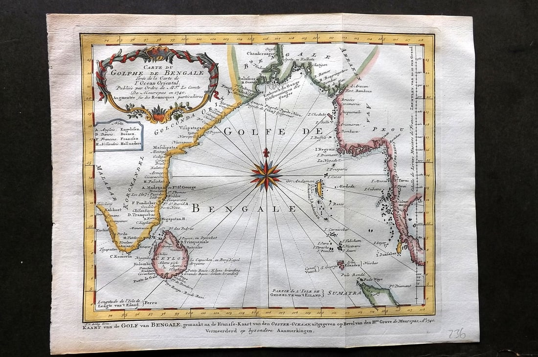 Bellin, Jacques-Nicolas C1760 Hand Col Map. Gulf of Bengal, India (1 of 2)