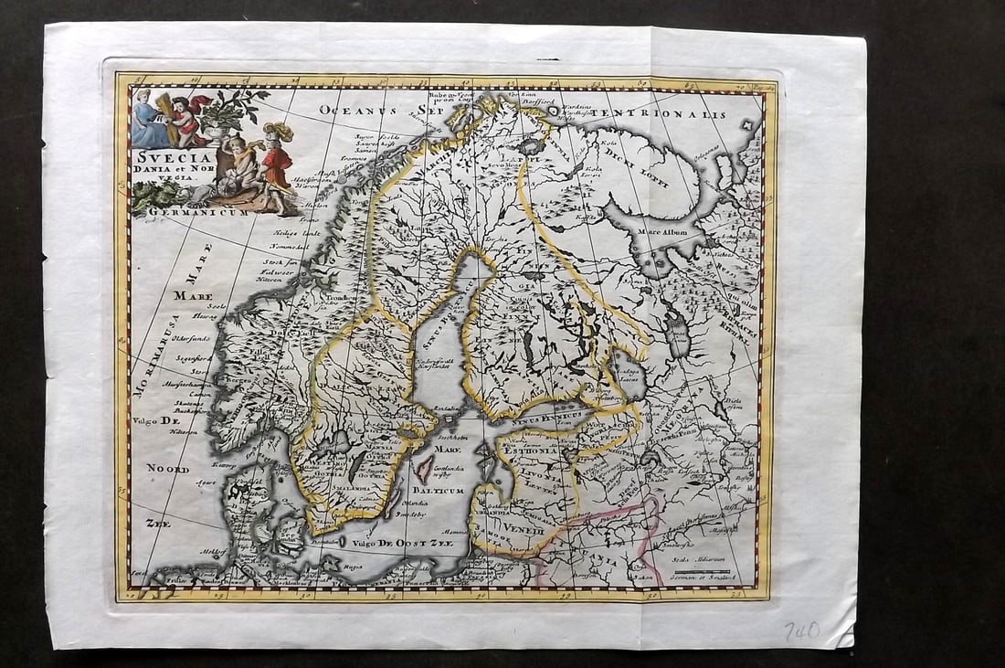 Cluver, Philipp 1729 Hand Col Map. Sweden, Denmark, Norway. Scandinavia (1 of 2)