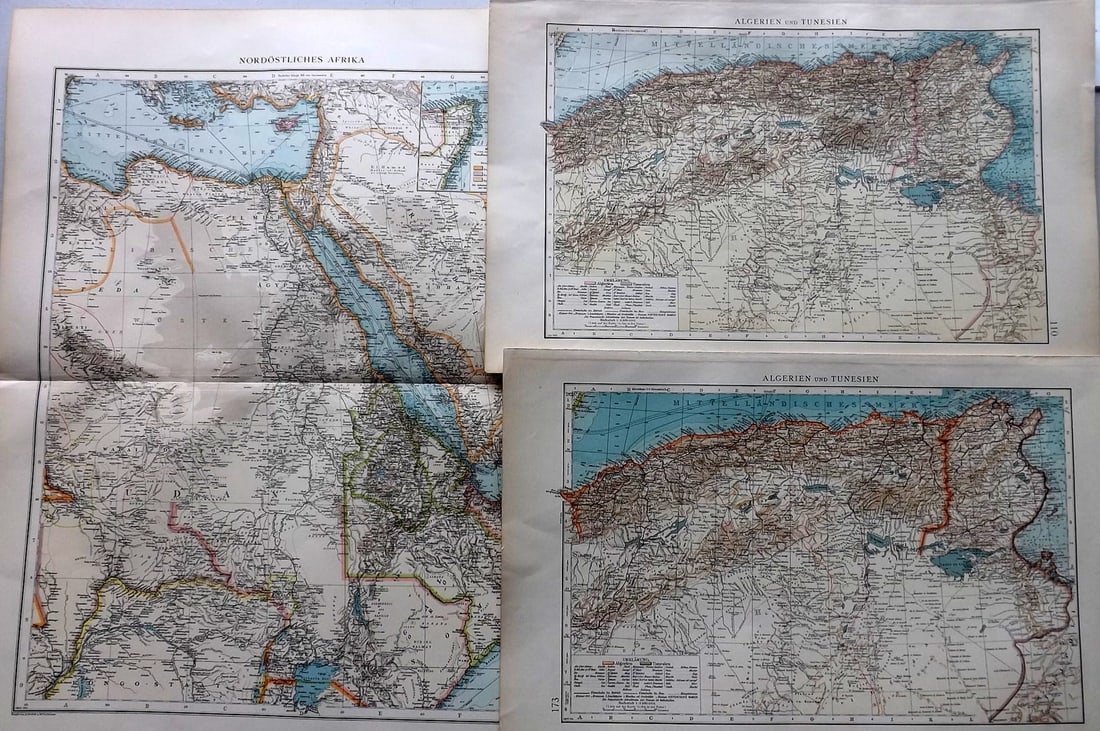 Andree, Richard 1896 Lot of 7 Large Maps. Palestine, Egypt, Algeria, Tunisia (1 of 3)