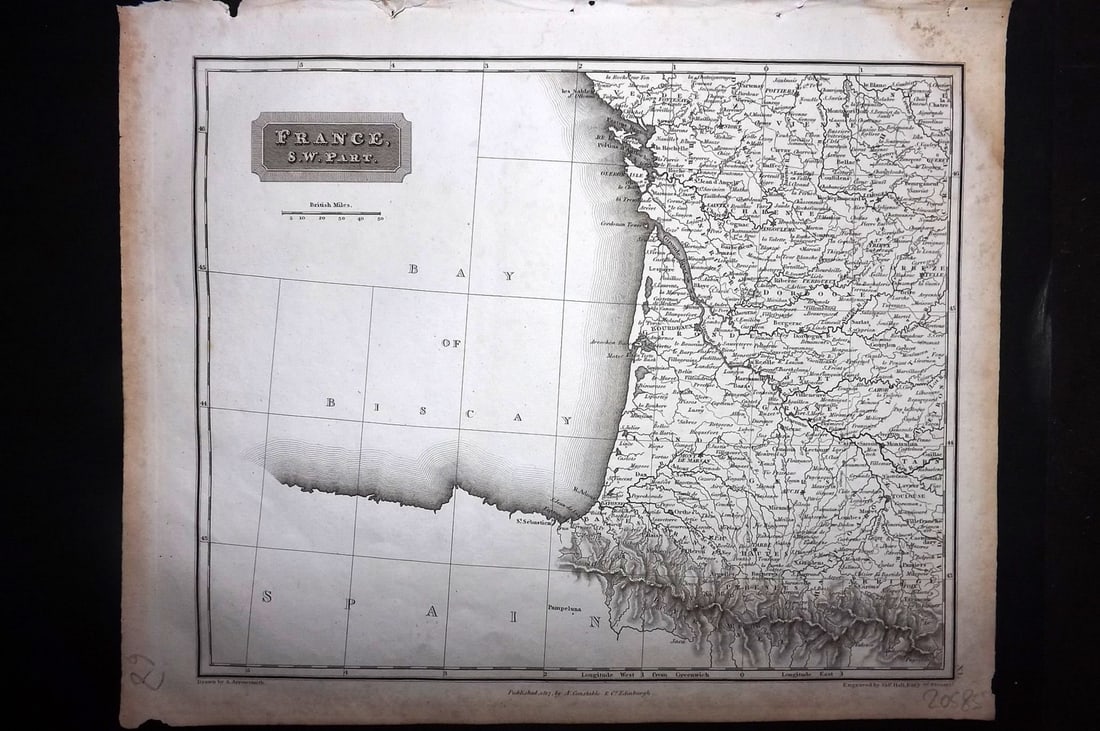 Arrowsmith, Aaron 1817 Antique Map. France S. W. Part (1 of 1)