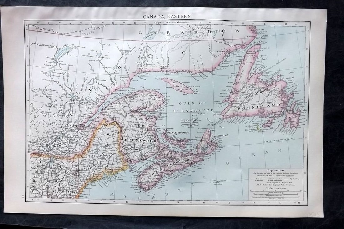 Times Atlas 1895 Antique Map. Canada, Eastern (1 of 1)