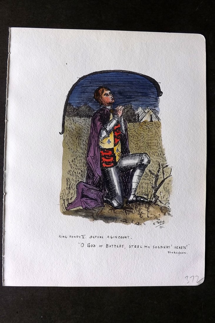Original Art 1911 Watercolour, Pen & Ink. Shakespeare. King Henry V before Agincourt by K. Tuffley (1 of 1)