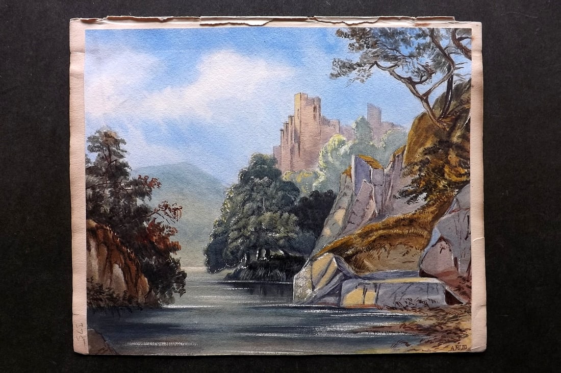 Original Art 19th Cent Lansdcape Watercolour. Germany Rhine Castle? (1 of 2)