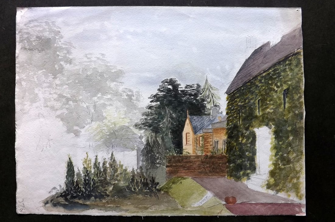 Original Art 19th Cent Watercolour. English Village House. Unfinished: Watercolour - Unfinished around the Tree area and Roof. Unsigned. Depicting an English House and Garden. Made in the Victorian Era. Paper Size: 15 x 11 inch (38 x 28cm) Good Condition