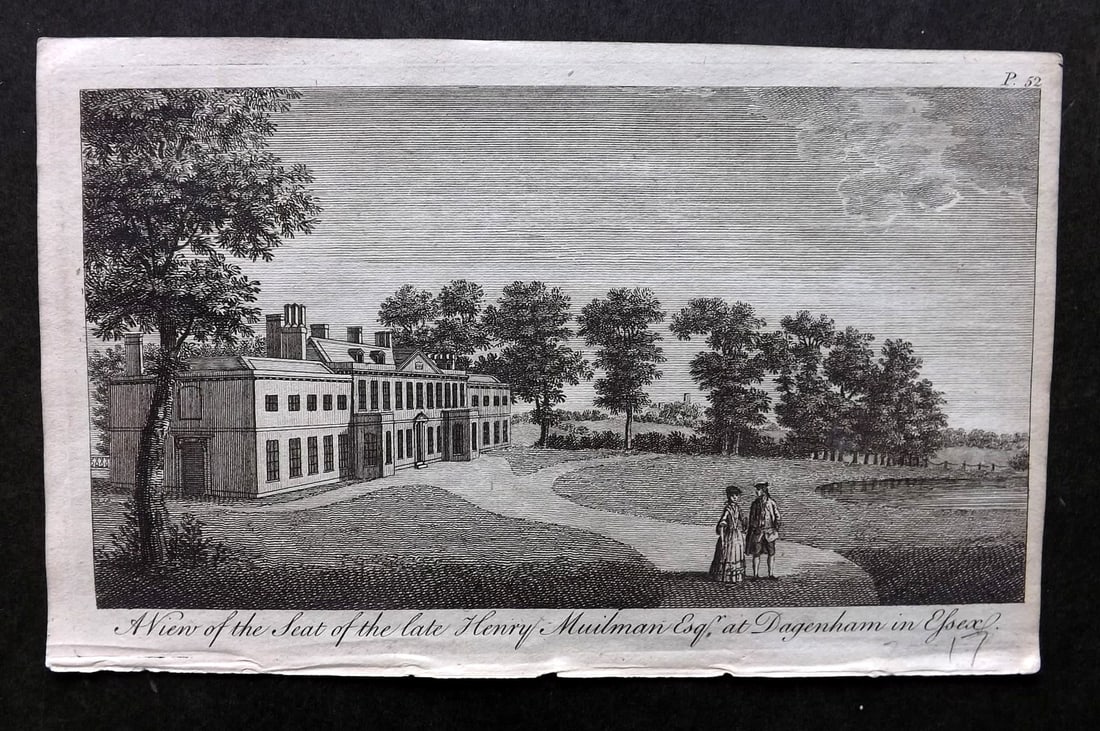 UK 1777 Antique Print. Seat of Henry Muilman at Dagenham in Essex: Copper Published 1776-77, London for "A New Display of the Beauties of England" Paper Size: 8 x 5 inch (21 x 13cm) Good Condition