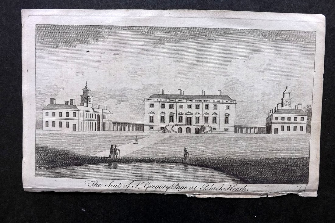 UK 1777 Antique Print. Seat of Sr. Gregory Page at Black Heath (1 of 1)
