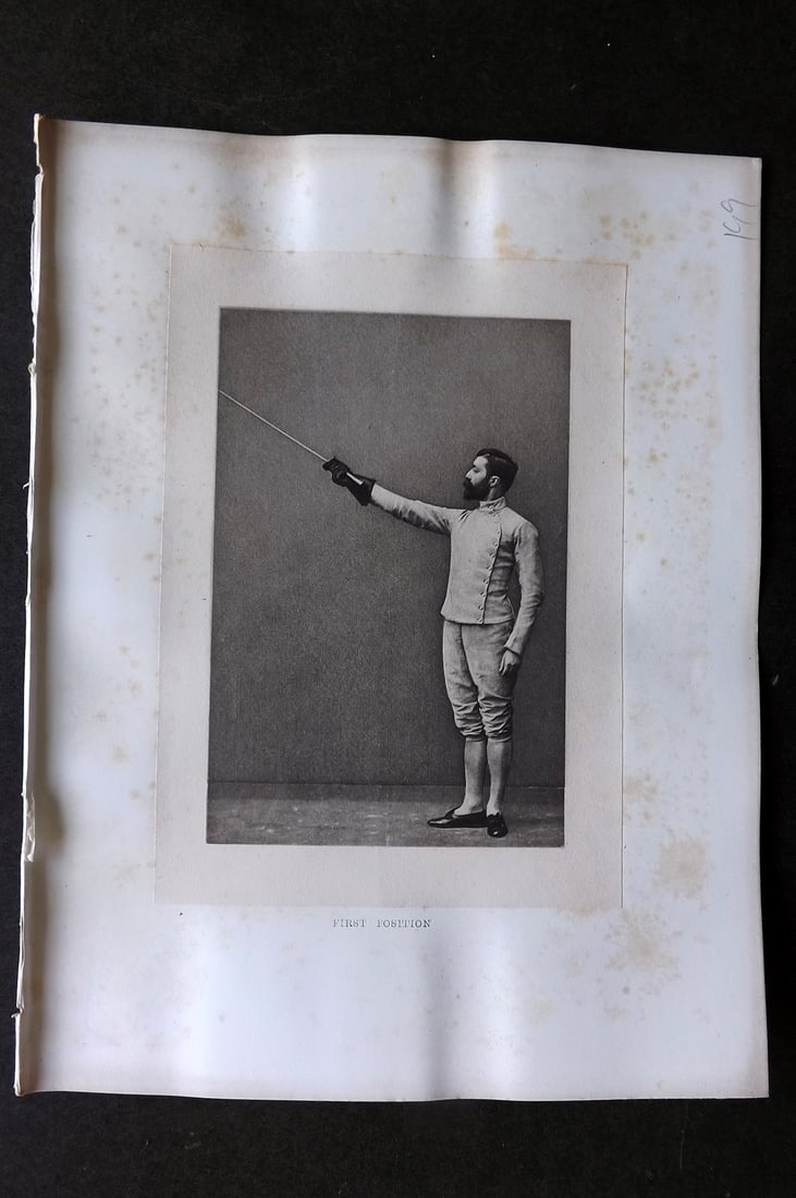 Badminton Library 1889 Sword Fencing Print. First Position (1 of 1)