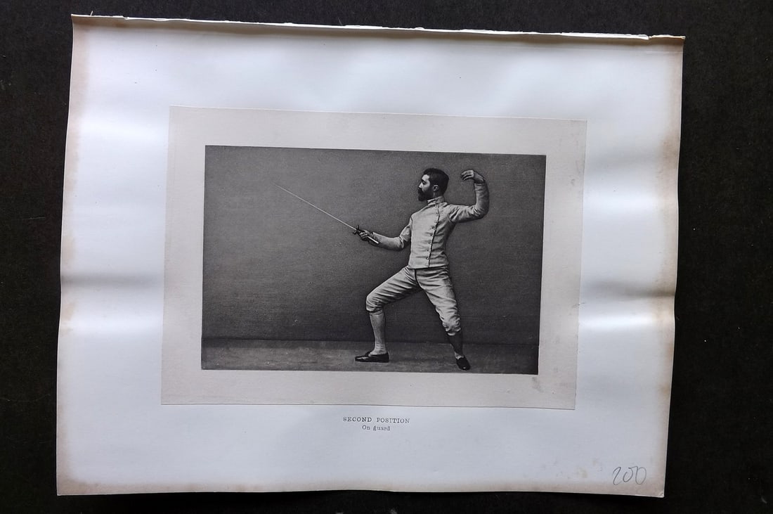 Badminton Library 1889 Sword Fencing Print. Second Position On Guard (1 of 1)