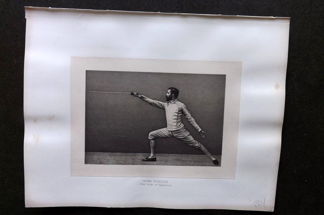 Badminton Library 1889 Sword Fencing Print. Third Position - Lunge or Extension (1 of 1)