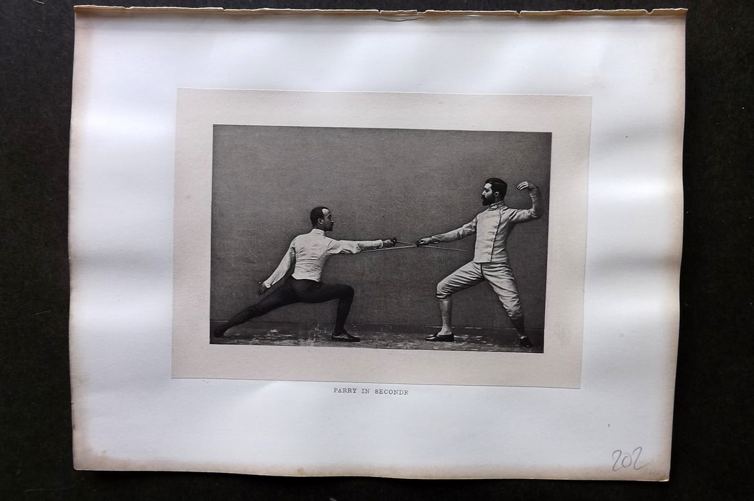 Badminton Library 1889 Sword Fencing Print. Parry in Seconde (1 of 1)