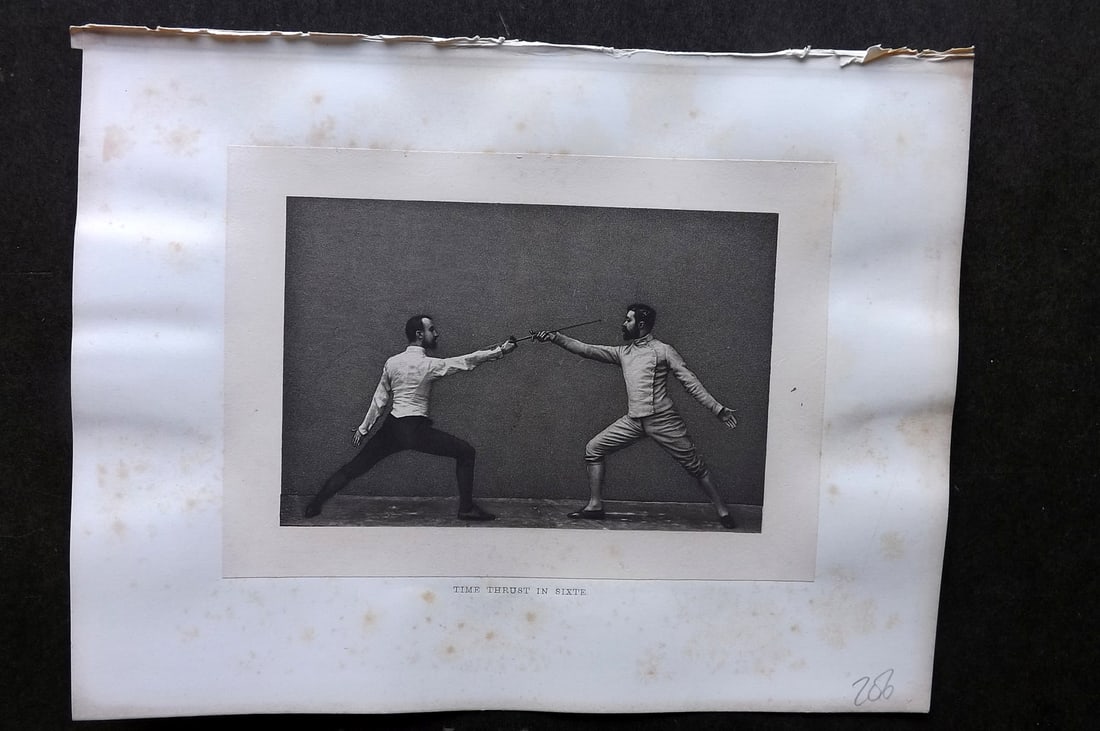 Badminton Library 1889 Sword Fencing Print. Time Thrust in Sixte (1 of 1)