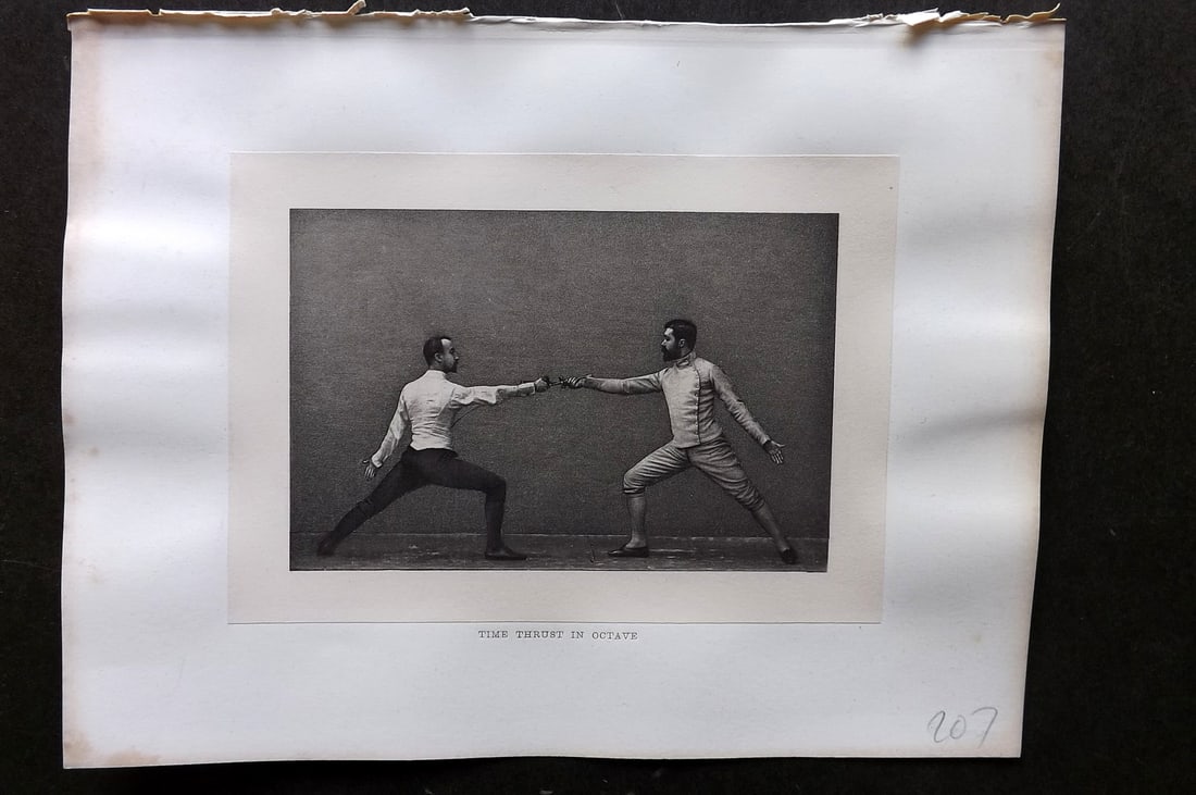 Badminton Library 1889 Sword Fencing Print. The Thrust in Octave (1 of 1)