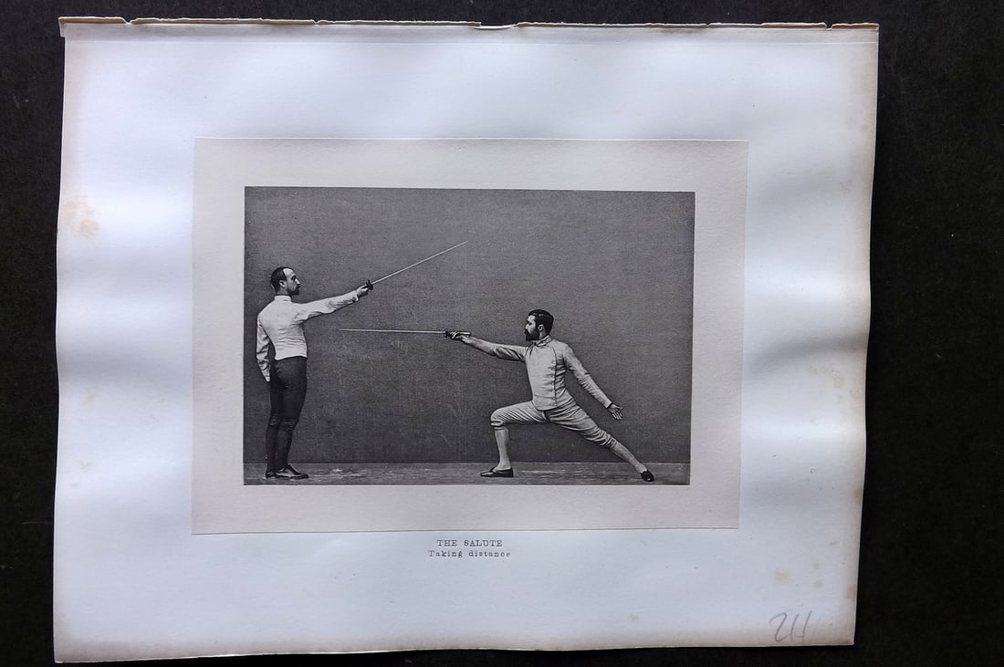 Badminton Library 1889 Sword Fencing Print. The Salute - Taking Distance (1 of 1)
