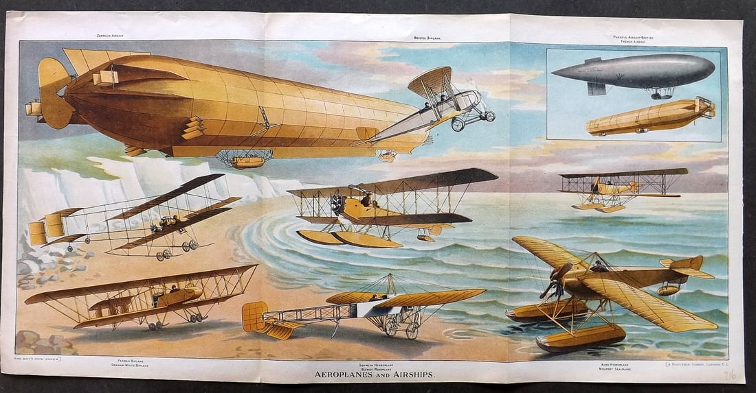 Boy's Own 1916 Folio Print. Aeroplanes and Airships (1 of 1)