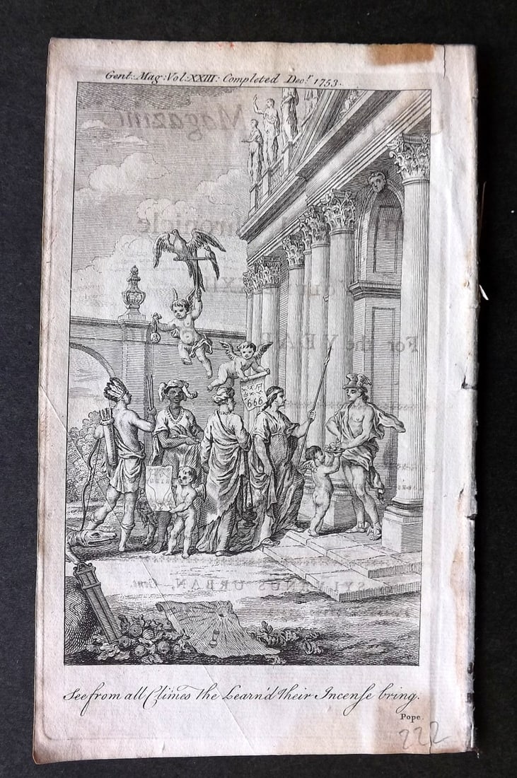 Gentleman's Magazine. 1753 Print. Classical Engraved Frontispiece (1 of 1)