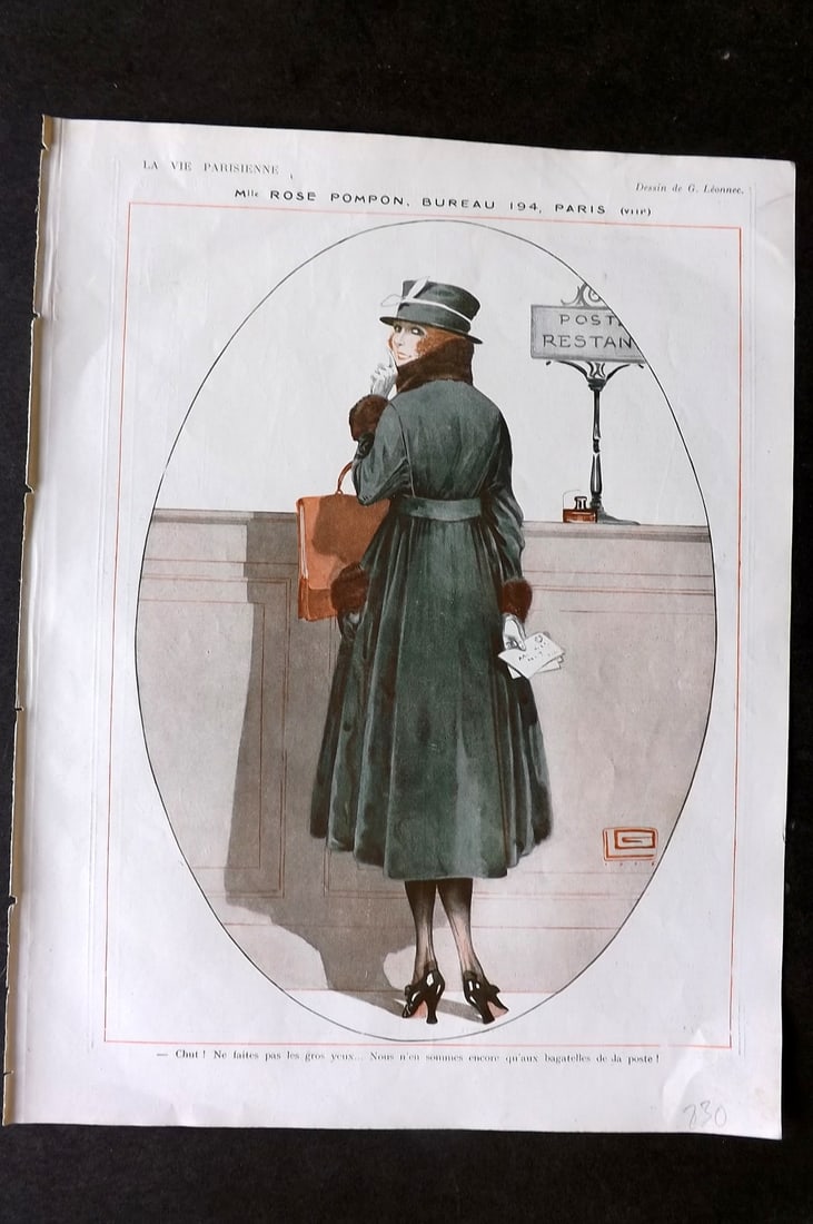 La Vie Parisienne 1917 Art Deco. Mlle Rose Pompon, Bureau 194 Paris. Leonnec (1 of 1)