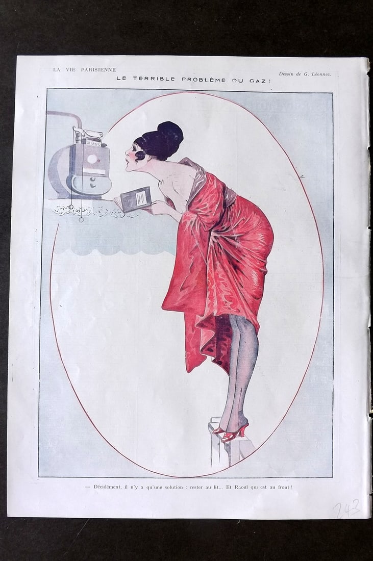 La Vie Parisienne 1917 Art Deco Print. Le Terrible Probleme du Gaz by Leonnec (1 of 1)
