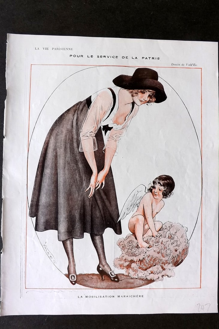 La Vie Parisienne 1917 Art Deco Print. Pour le Service de la Patrie by Vald'Es (1 of 1)