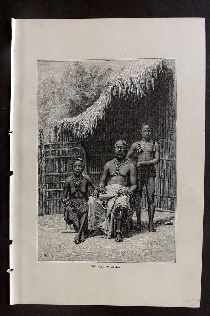 Reclus C1880 Antique Print. King of Assini. Ivory Coast Africa: Antique Wood Engraving Published 1876-94, London for "The Universal Geography" by Elisee Reclus. Edited by A. H. Keane. Reverse side blank. Paper Size: 10.5 x 7 inch (27 x 18cm) Good Condition