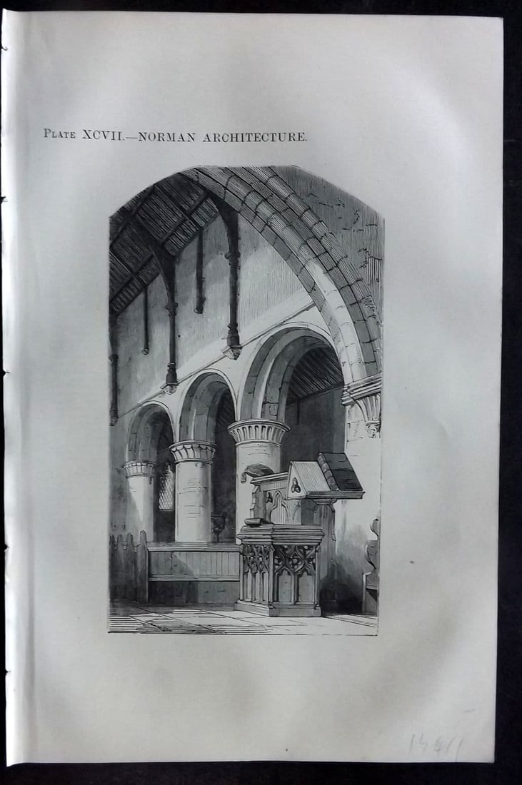Beeton 1870 Antique Print. Norman Architecture 97: Antique Wood Engraving (Reverse side blank) Published 1870, London for "Beeton's Science, Art, and Literature. " by Samuel Orchart Beeton. Paper Size: 8 x 5.5 inch (21 x 14cm). Good Condition.