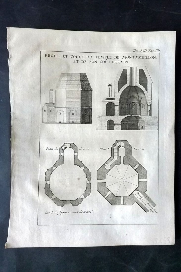 Psalmanazar & Sale C1770 Print Architecture Profile at Octogone de Montmorillon: Antique Copper Plate Published 1747-82 Amsterdam and Leipzig for "Histoire Universelle, depuis le commencement du monde" 4to Edition by George Sale, George Psalmanazar, Thomas Salmon et al. Paper Size