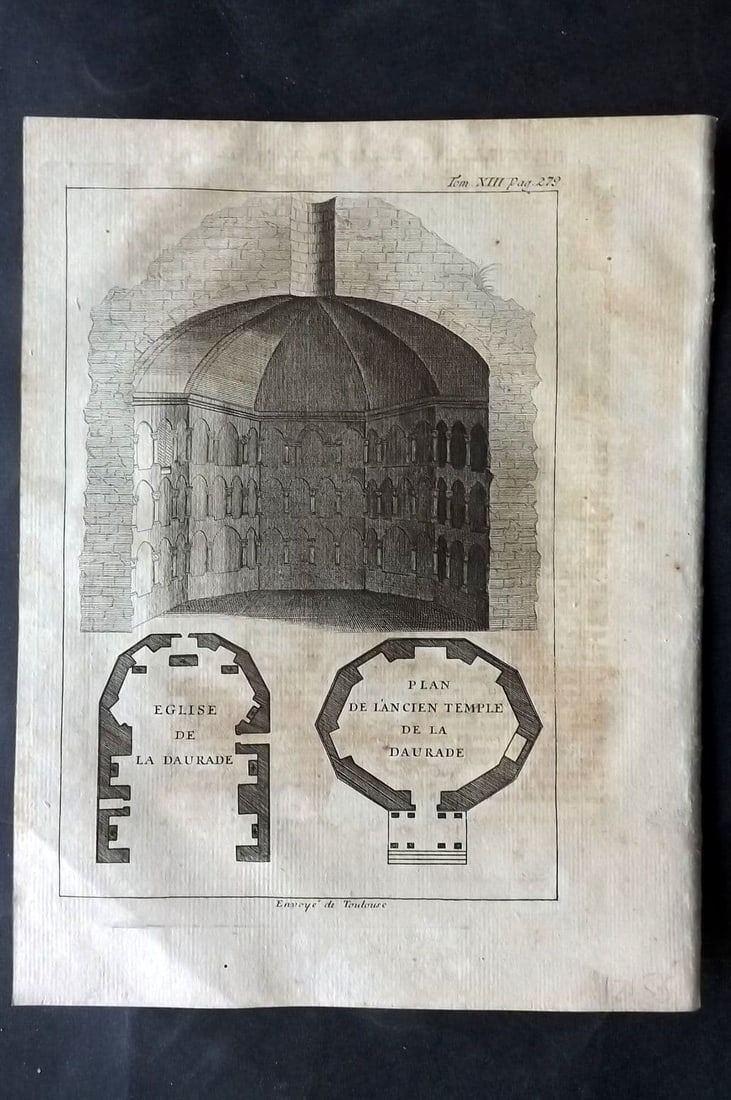 Psalmanazar & Sale C1770 Antique Print Basilique de la Daurade, Toulouse France: Antique Copper Plate Published 1747-82 Amsterdam and Leipzig for "Histoire Universelle, depuis le commencement du monde" 4to Edition by George Sale, George Psalmanazar, Thomas Salmon et al. Paper Size