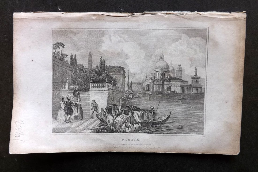 Ladies' Cabinet 1834 Antique Print. Venice, Italy: Antique Steel Engraving/Etching Published 1834, London for "The Ladies' Cabinet of Fashion, Music and Romance". Paper Size: 6.25 x 4 inch (16 x 10cm). Very minor margin toning.