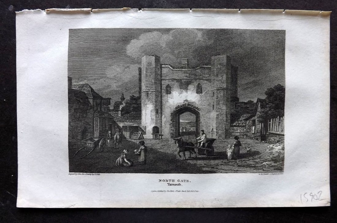 Britton C1810 Antique Print. North Gate, Great Yarmouth: Antique Copper Plate Published 1801-18, London for "The Beauties of England and Wales" by John Britton et al. Paper Size: 8 x 5 inch (21 x 13cm). Good Condition.