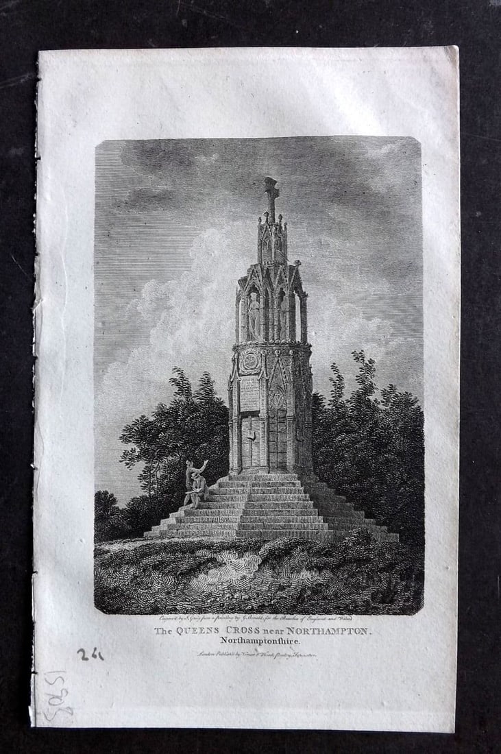 Britton C1810 Antique Print. Queen's Cross near Northamton: Antique Copper Plate Published 1801-18, London for "The Beauties of England and Wales" by John Britton et al. Paper Size: 8 x 5 inch (21 x 13cm). Good Condition.