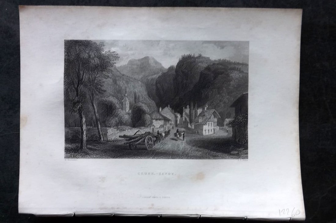 Costello - Piedmont and Italy 1861 Antique Print. Cluse-Savoy, Switzerland: Antique Steel Engraving Published 1861, London for "Piedmont and Italy, from the Alps to the Tiber..." by Dudley Costello. Illustrated by Bartlett, Brockedon and others. Paper Size: 10.5 x 8 inch (27 