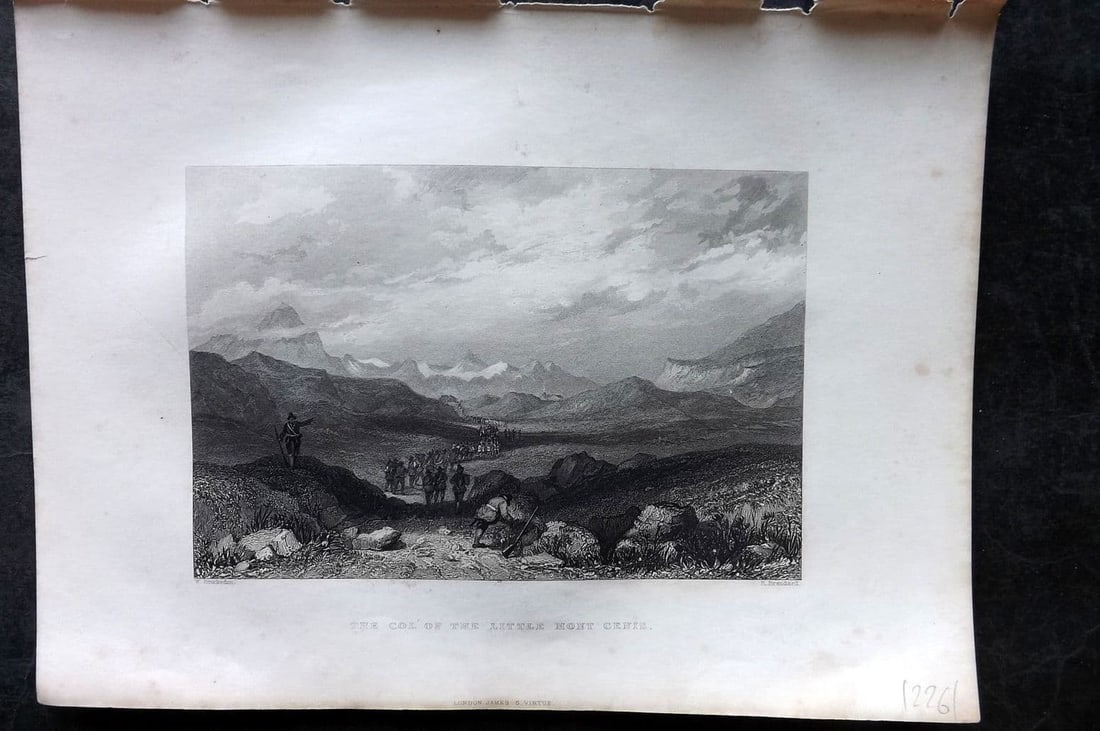 Costello - Piedmont and Italy 1861 Print. Col of the Little Mont Cenis, Switzerland: Antique Steel Engraving Published 1861, London for "Piedmont and Italy, from the Alps to the Tiber..." by Dudley Costello. Illustrated by Bartlett, Brockedon and others. Paper Size: 10.5 x 8 inch (27 