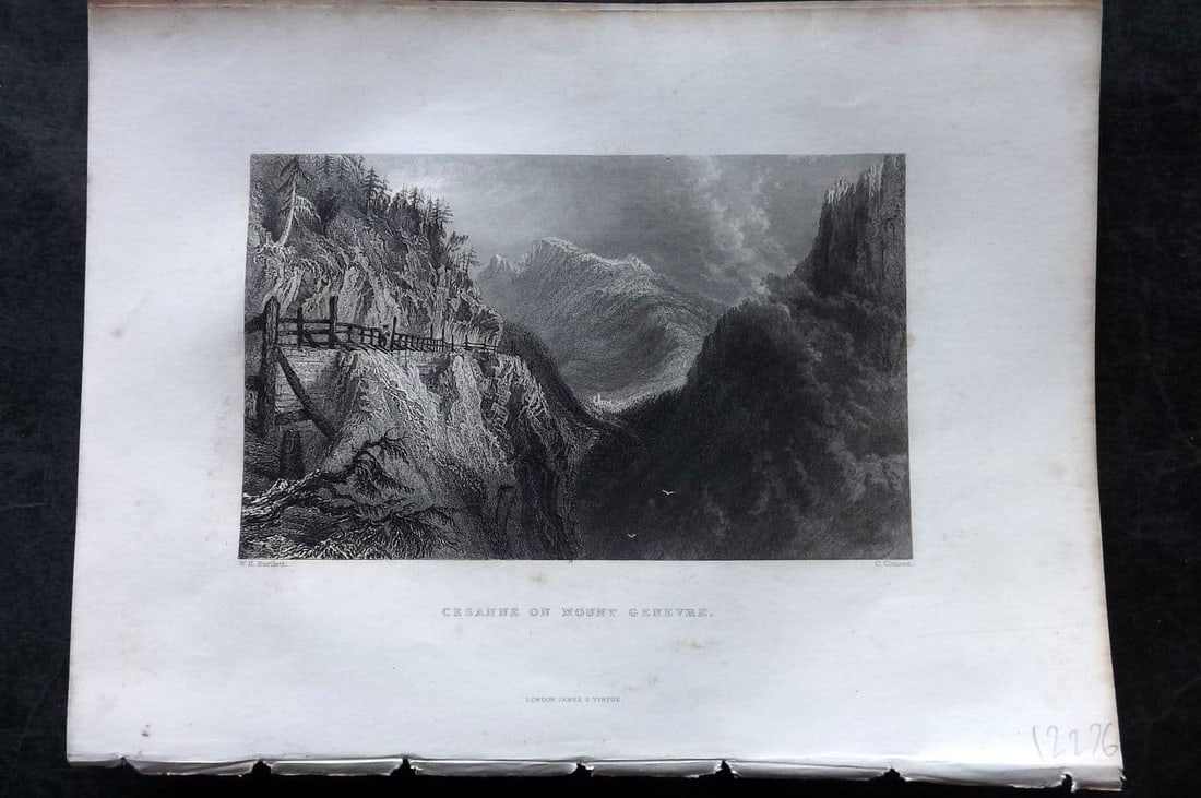 Costello - Piedmont and Italy 1861 Antique Print. Cesanne on Mount Genevre: Antique Steel Engraving Published 1861, London for "Piedmont and Italy, from the Alps to the Tiber..." by Dudley Costello. Illustrated by Bartlett, Brockedon and others. Paper Size: 10.5 x 8 inch (27 