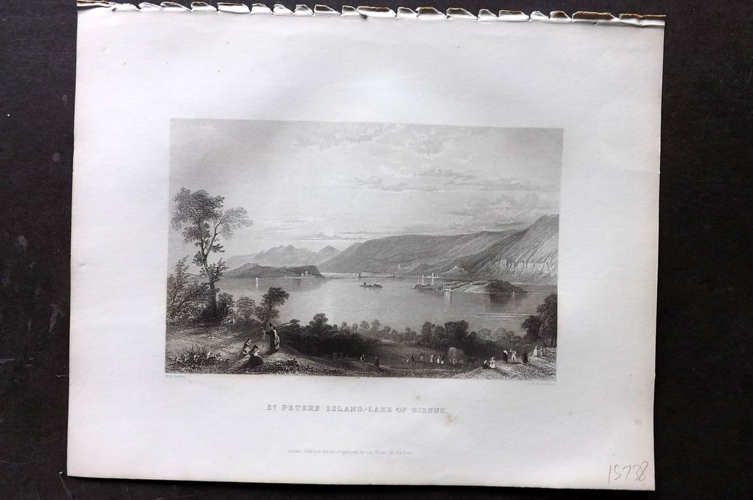 Bartlett Switzerland C1840 Antique Print. St. Peters Island, Lake of Bienne: Antique Steel Engraving Published 1836-C1840 by George Virtue, London for "Switzerland Illustrated..." by William Beattie. Illustrated by William Bartlett. Paper Size: 10.5 x 8 inch (27 x 21cm) Good C