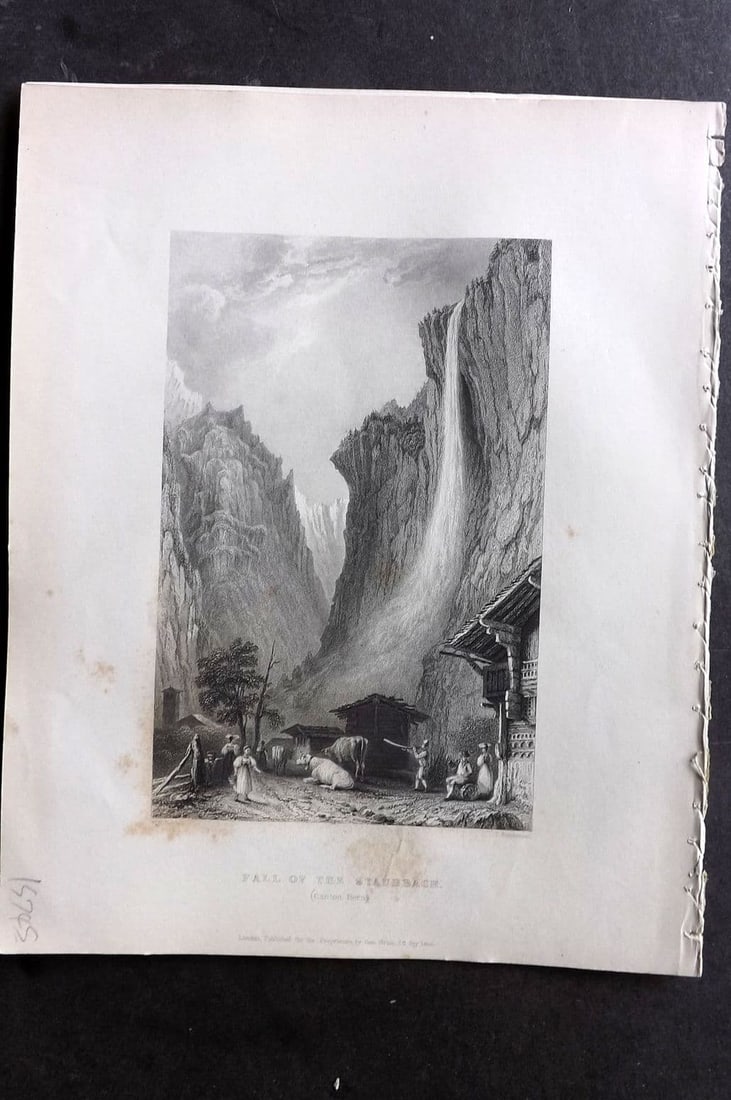 Bartlett Switzerland C1840 Antique Print. Fall of the Staubbach, Bern: Antique Steel Engraving Published 1836-C1840 by George Virtue, London for "Switzerland Illustrated..." by William Beattie. Illustrated by William Bartlett. Paper Size: 10.5 x 8 inch (27 x 21cm) Very m