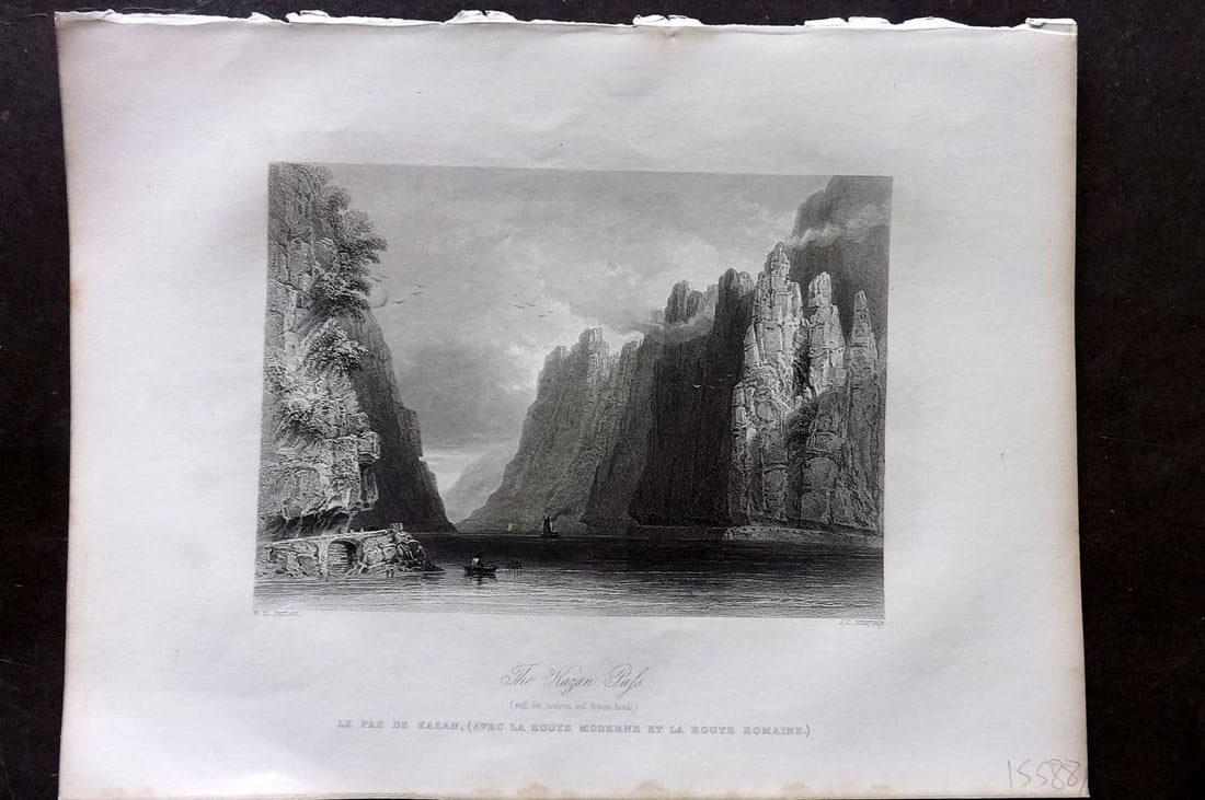 Bartlett Danube 1842 Antique Print. The Kasan Pass, Romania (1 of 1)