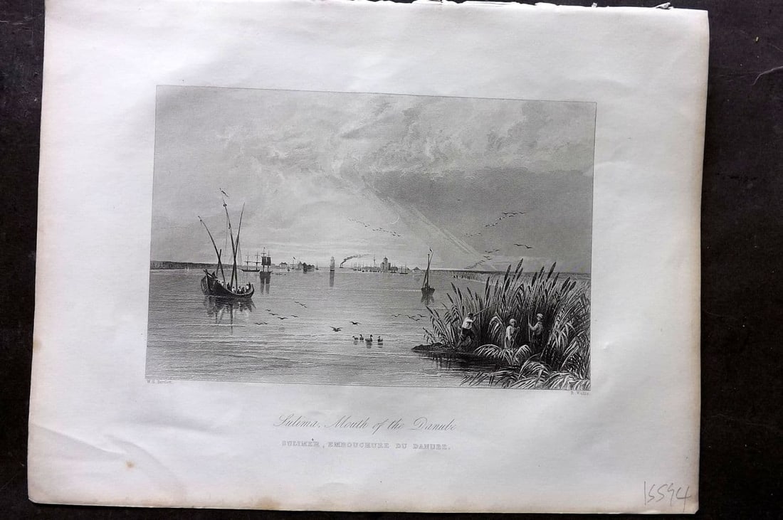 Bartlett Danube 1842 Print. Sulima, Mouth of the Danube. Sulina Romania: Antique Steel Engraving Published 1842-44, London for "The Danube, its History, Scenery, and Topography..." by William Beattie. Illustrated by William Henry Barrtlett. Paper Size: 10.5 x 8 inch (27 x 